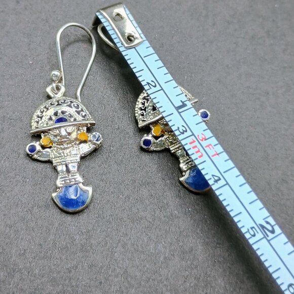 Tumi Earrings 950 Silver Sodalite Peruvian Handmade Jewelry